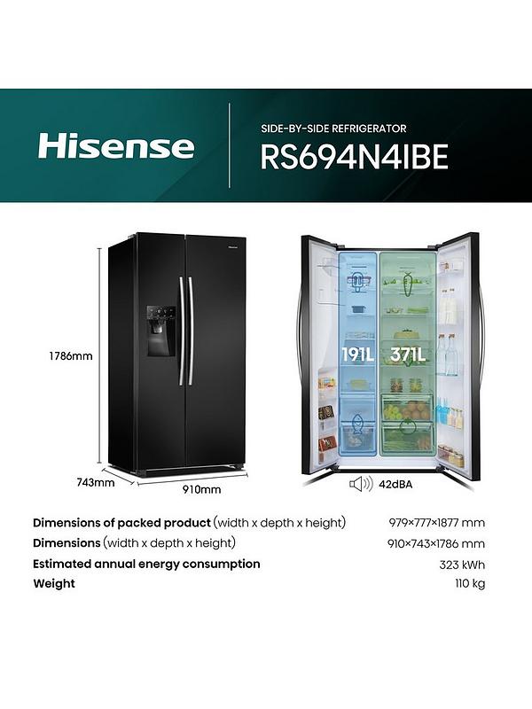 Hisense RS694N4IBE 90cm Wide Side by Side, Water and Ice, American Fridge Freezer - Black - Image 6